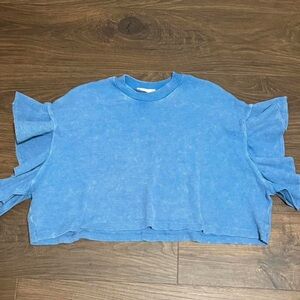 Altar'd State Boxy Blue Waffle Knit Short Sleeve Top